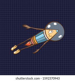 Adventures In Space. Set For Children's Drawing: Astronaut,  Space X, Dragon Capsules, Space Suit. Can Be Used For Clothes, Textiles, T-shirt Print Fashion Design. Vector Illustration