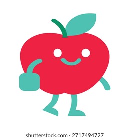 Adventurous apple character with backpack neon red and cyan flat vector artwork great for travel education kids branding and mascot illustrations