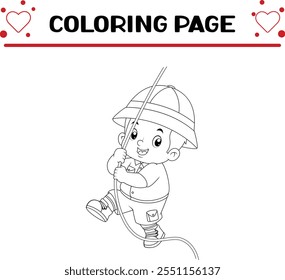 adventurous boy had fun playing rope swing coloring page for kids