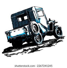 adventurous car illustration in vintage or retro style
