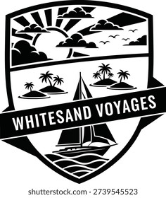 Adventurous Graphic Sailing Logo Design Whitesand Voyages Shield Emblem Vector Art