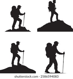 Adventurous Hiker Silhouette Vector Set for Outdoor Exploration