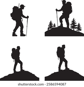 Adventurous Hiker Silhouette Vector Set for Outdoor Exploration