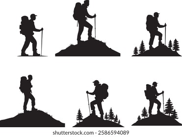Adventurous Hiker Silhouette Vector Set for Outdoor Exploration