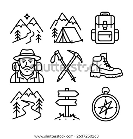Adventurous hiking expedition emblems showcase outdoors illustration design element