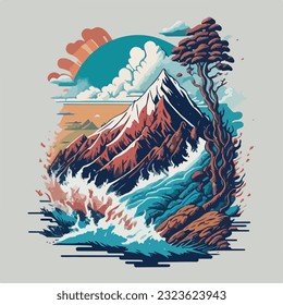 Un viaje aventurero a través de un paisaje de montaña salpicado en un ilustrador vectorial