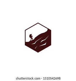 adventurous logo.  a climber is climbing a rocky mountain