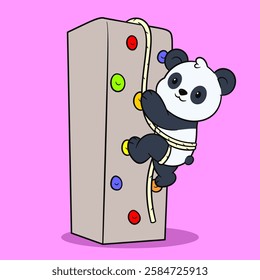 Adventurous Panda Rock Climbing – Cute and Sporty Cartoon Animal