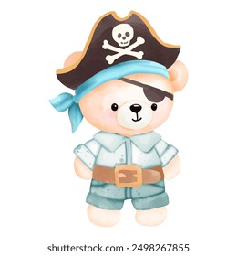 Adventurous Pirate Teddy Bear with Blue Bandana