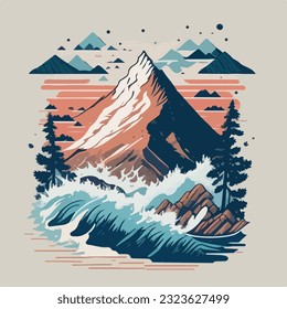 Adventurous rafting expedition landscape in vector illustrator