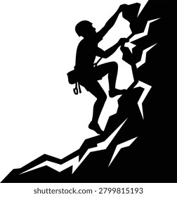 Adventurous Rock Climber Scaling Steep Mountain Cliff Silhouette, Extreme Sports Athlete Ascending Peak, Outdoor Adventure and Determination Concept