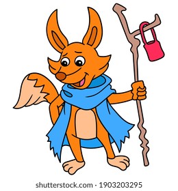 the adventurous wolf was smiling, doodle draw kawaii. vector illustration art