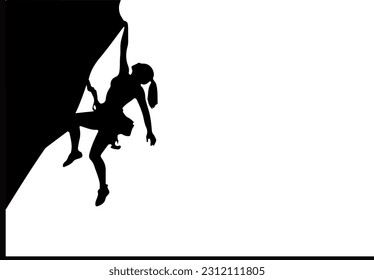 Adventurous Woman Climbing Mountain with Rope - Vector Silhouette Illustration, Woman Rock Climbing to the Summit - Vector Illustration
