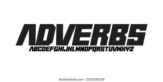 Adverbs, modern abstract alphabet fonts. Typography technology, electronic, movie, digital, music, future, logo creative font.
