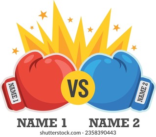 Adversarial blue and red boxing gloves with name plates