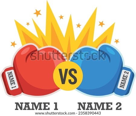 Adversarial blue and red boxing gloves with name plates