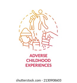 Adverse Childhood Experience Red Gradient Concept Icon. Youth Homelessness Abstract Idea Thin Line Illustration. Domestic Violence. Child Trauma. Isolated Outline Drawing. Myriad Pro-Bold Font Used