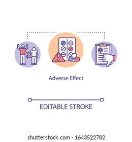 Adverse Effect Concept Icon. Undesired Harmful Consequences Idea Thin Line Illustration. Side Effect. Medical Error. Vector Isolated Outline RGB Color Drawing. Editable Stroke