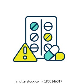 Adverse effects RGB color icon. Adverse drug reaction. Abnormal medical treatment result. Undesired harmful effect after medication. Medicinal product unwanted result. Isolated vector illustration