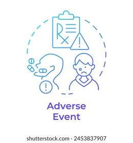 Adverse event blue gradient concept icon. Healthcare complications. Pharmaceutical services. Round shape line illustration. Abstract idea. Graphic design. Easy to use in infographic, article