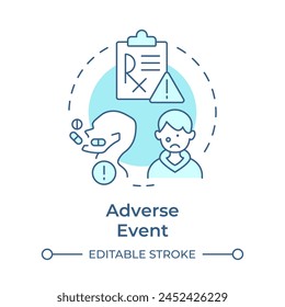 Adverse event soft blue concept icon. Healthcare complications. Pharmaceutical services. Round shape line illustration. Abstract idea. Graphic design. Easy to use in infographic, article