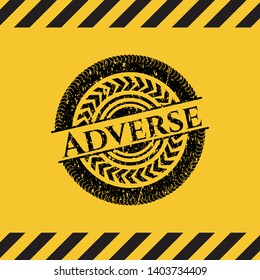 Adverse grunge black emblem with yellow background, warning sign. Vector Illustration. Detailed.