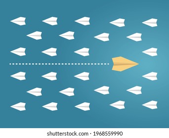 Adverse situation. Paper plane in opposite directions.