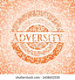 Abstraktes Adversity-Emblem, orangefarbener Mosaikhintergrund