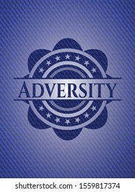 Adversity emblem with jean texture. Vector Illustration. Detailed.