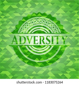 Adversity green emblem with triangle mosaic background