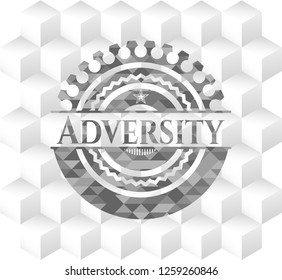 Adversity grey emblem with cube white background