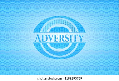 Adversity light blue water wave badge background.