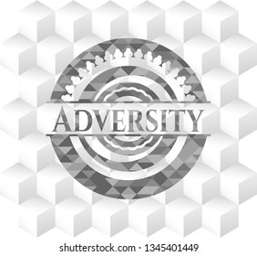 Adversity realistic grey emblem with cube white background