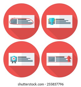 Advert flat circle icons set with long shadow. Flat stylized icons set with long shadow