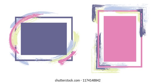 Advert frames with paint brush strokes vector collection. Box borders with painted brushstrokes backgrounds. Advertising graphics design flat frame templates for banners, flyers, posters, cards.