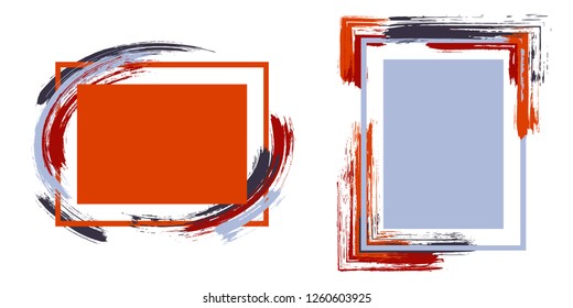 Advert frames with paint brush strokes vector set. Box borders with painted brushstrokes backgrounds. Educational graphics design empty frame templates for banners, flyers, posters, cards.