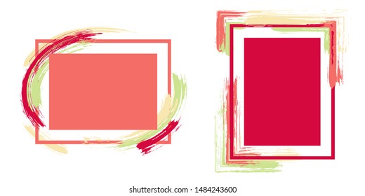 Advert frames with paint brush strokes vector collection. Box borders with painted brushstrokes backgrounds. Educational graphics design flat frame templates for banners, flyers, posters, cards.