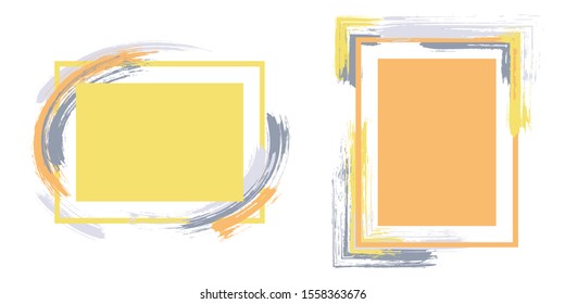 Advert frames with paint brush strokes vector collection. Box borders with painted brushstrokes backgrounds. Advertising graphics design flat frame templates for banners, flyers, posters, cards.