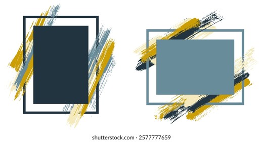 Advert frames with paint brush strokes vector set. Box borders with painted brushstrokes backgrounds. Educational graphics design flat frame templates for banners, flyers, posters, cards.