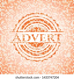 Advert orange tile background illustration. Square geometric mosaic seamless pattern with emblem inside.