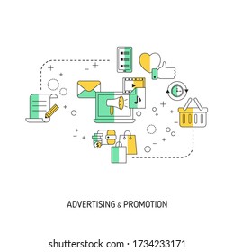 Adverting and promotion concept. Vector illustration for website, app, banner, etc.