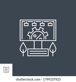 Adverting Service Related Vector Line Icon. Isolated on Black Background. Editable Stroke. Vector Illustration.
