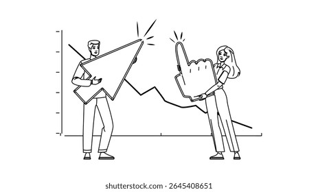 advertise organic click through rate vector. ad conversion, website laptop, network online advertise organic click through rate character. people black line pencil drawing illustration