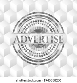 Advertise retro style grey emblem with geometric cube white background. 