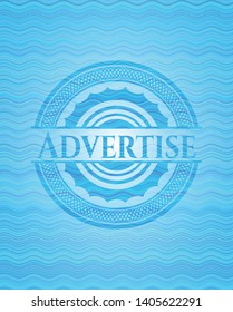Advertise sky blue water style badge. Vector Illustration. Detailed.