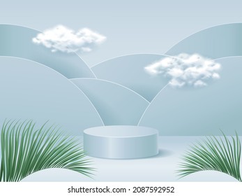 Advertisement 3D Prodium with clouds, realistic vector illustration