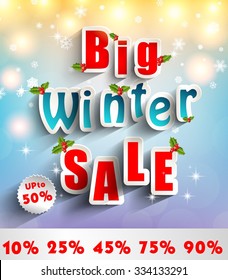 Advertisement about the sale background with christmas decoration. vector