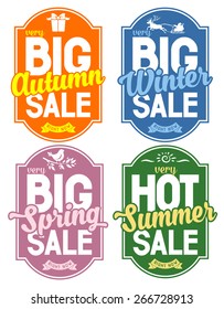 Advertisement about the seasonal summer, winter, autumn and spring sale. Isolated on white background. Vector illustration. 