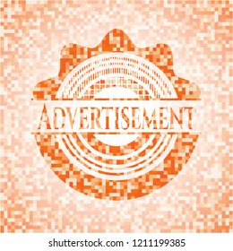 Advertisement abstract orange mosaic emblem with background