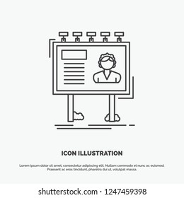 advertisement, advertising, billboard, poster, board Icon. Line vector gray symbol for UI and UX, website or mobile application